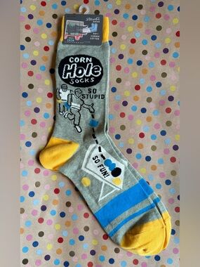 Blue Q Cornhole Crew Socks - Gray with Blue & Yellow Accents